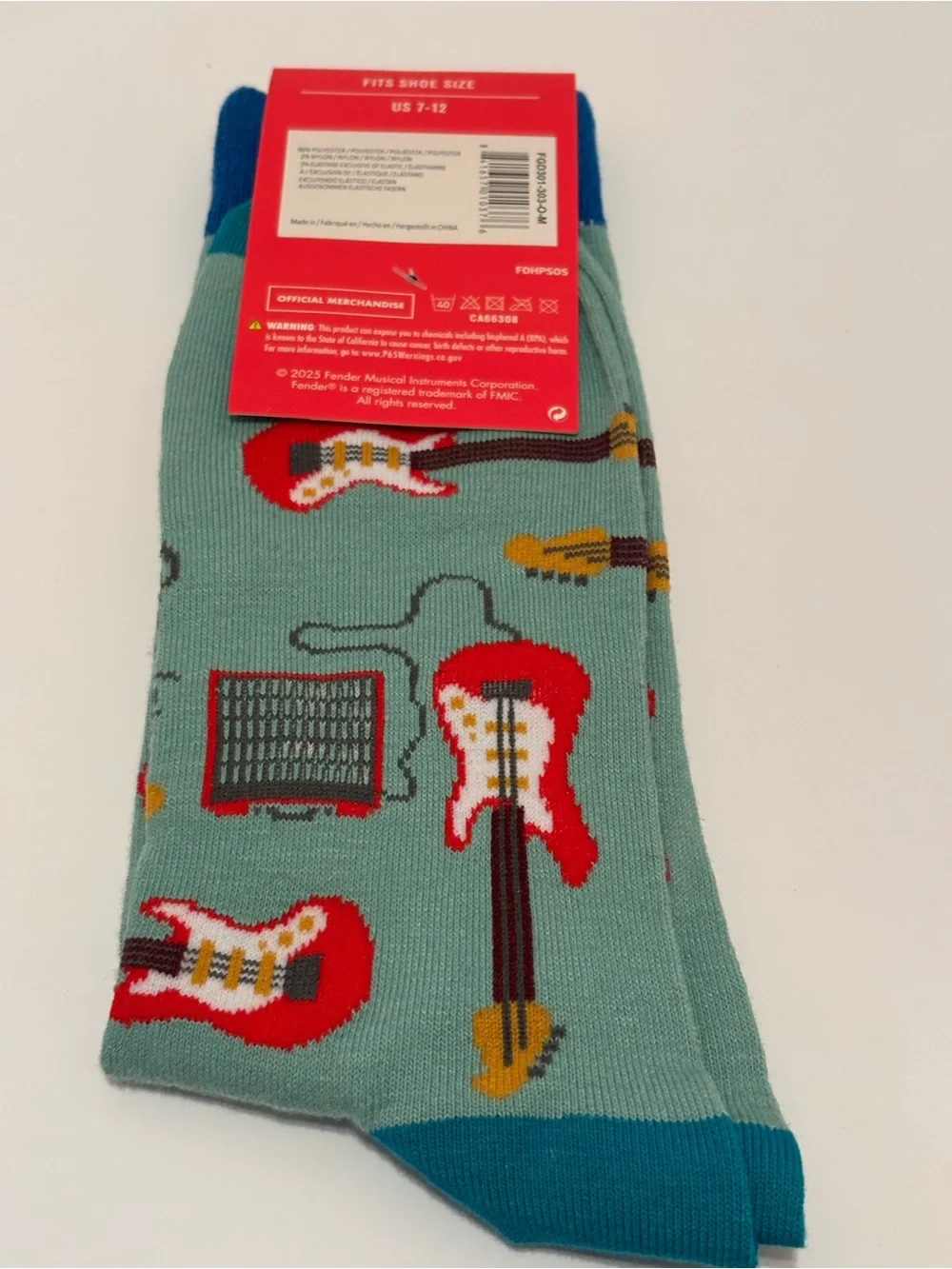 New 🎸🧦 Men's Novelty FENDER Guitar Socks MEN’s Shoe Size 7-12 🧦🎸